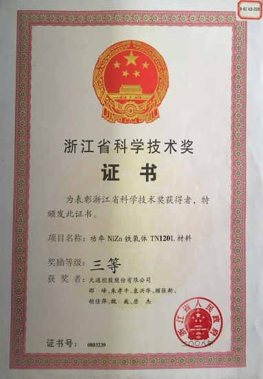浙江省科學技術獎三等獎-鎳鋅TN120L-